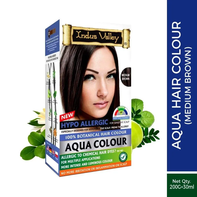 Indus Valley Hypo Allergic Aqua 100% Botanical Hair Colour - Medium Brown