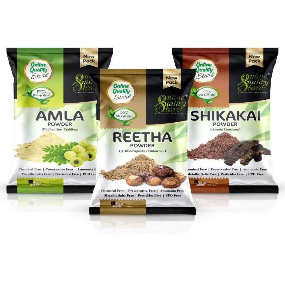 Online Quality Store Amla, Reetha, Shikakai Powder Combo powder Pack for Hair |hair pack powder|hair care products |reetha amla shikakai combo powder(Pack of 3 ,Total 380g Pack){Ritha_amla_shik_400}