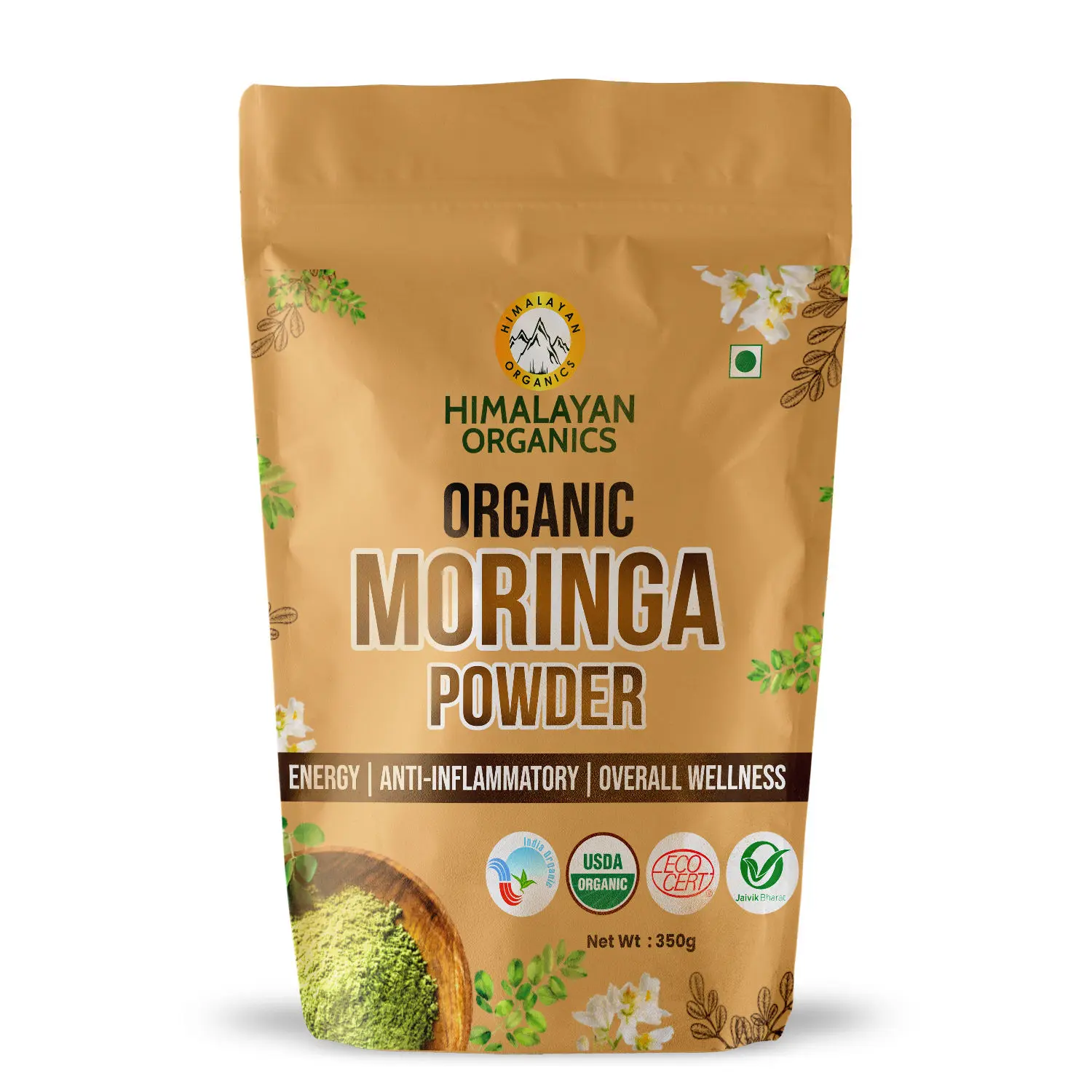 Himalayan Organics Certified Organic Moringa Powder (Moringa Oleifera) - Herbal Supplement for Overall Wellness