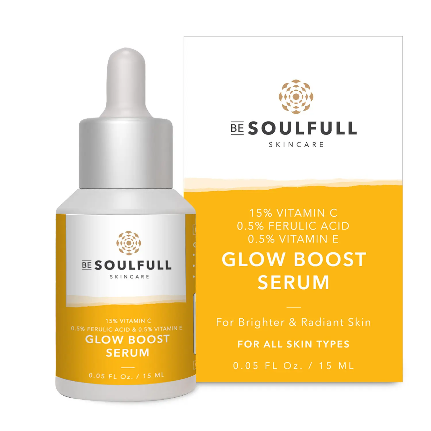 BE SOULFULL Vitamin C Brightening Serum with Ferulic Acid & Vitamin E- 15ml