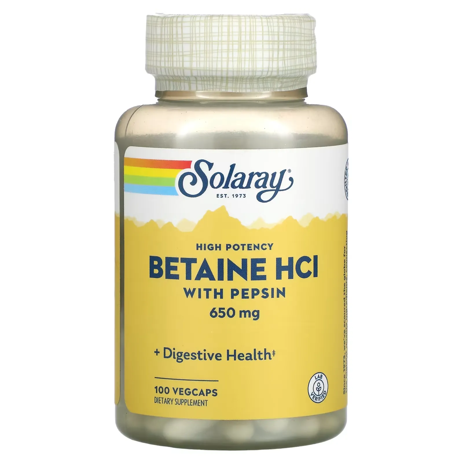 High Potency Betaine HCL with Pepsin, 650 mg, 100 VegCaps