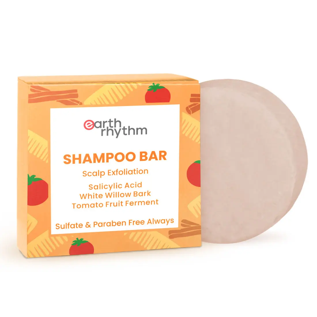 Earth Rhythm Exfoliating Shampoo Bar With Salicylic Acid, White Willow Bark & Tomato Fruit Ferment | Exfoliates Dandruff, Control Sebum Production | for Oily Flaky & Dandruff Scalp | Men & Women | Without Tin - 80 G