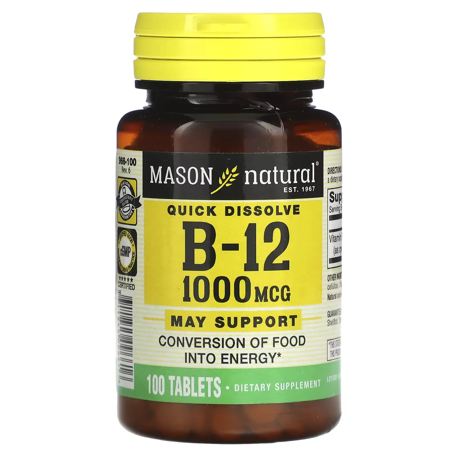 Vitamin B-12, Quick Dissolve, 1,000 mcg, 100 Tablets