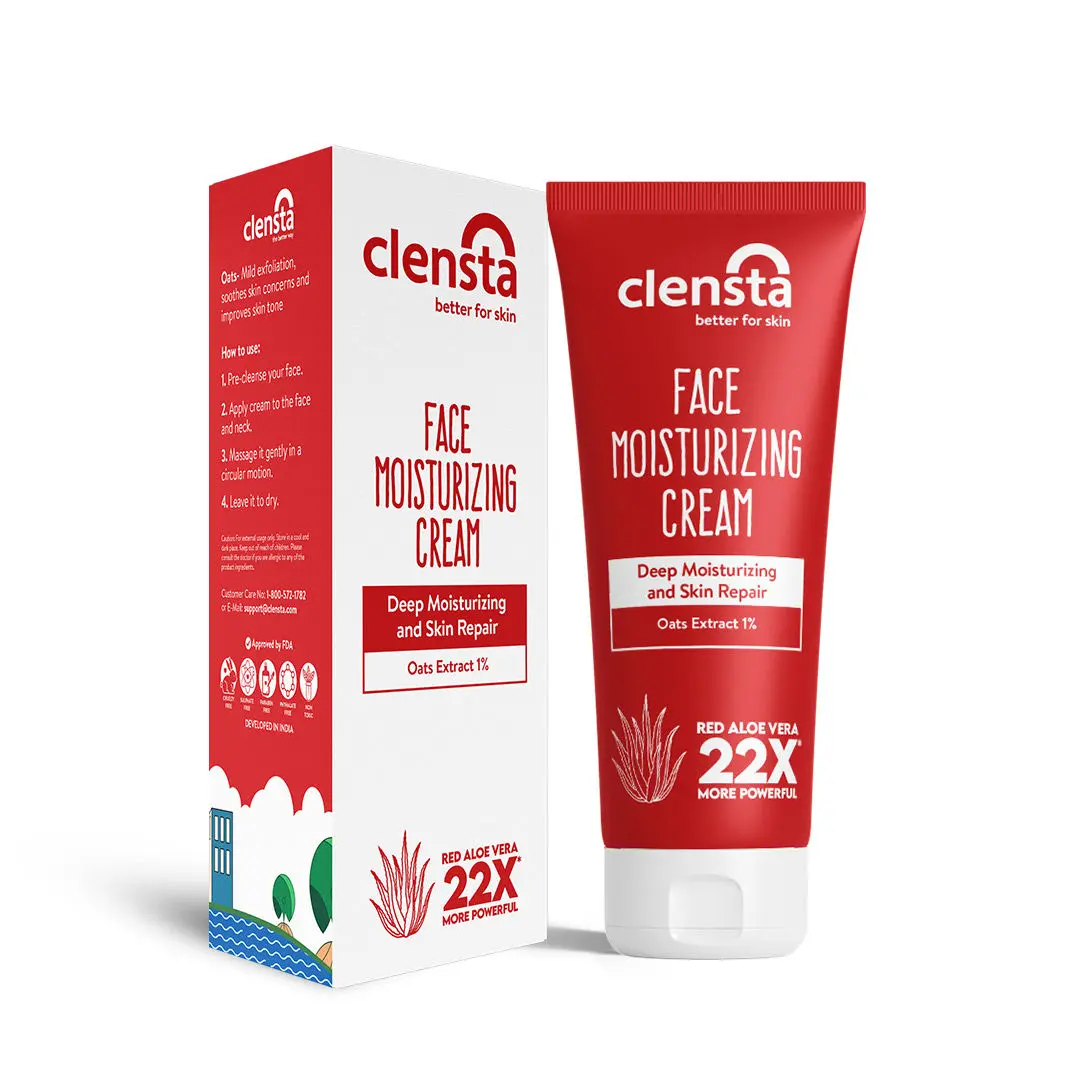 Clensta Face Moisturizing Cream| With Red Aloe Vera and Oats| Moisturizes and Repairs Skin| For Men & Women