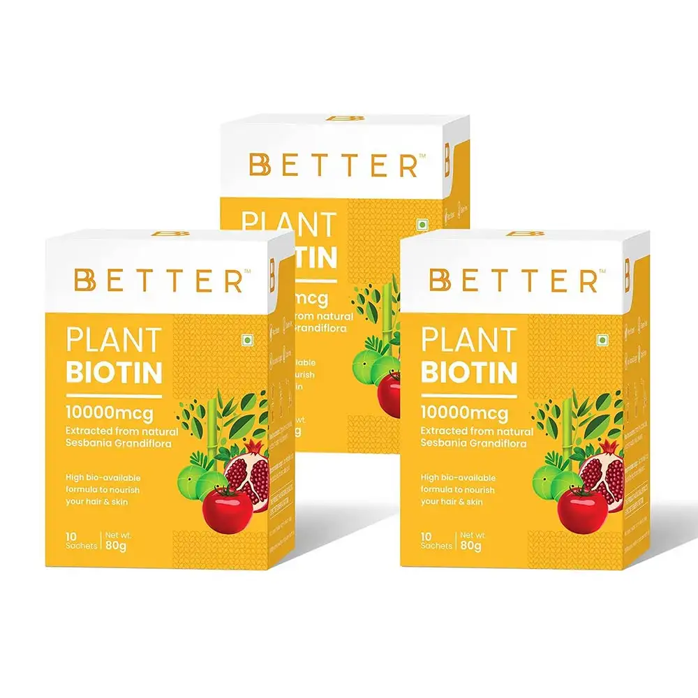 Bbetter Plant Biotin 10000 mcg,  10 sachets/pack  Unflavoured (Pack of 3)