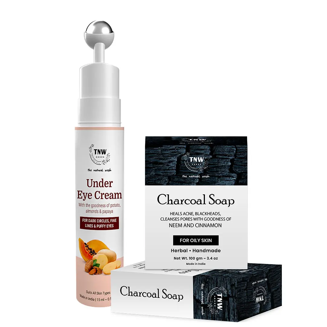 TNW-The Natural Wash Charcoal Soap and Under Eye Cream for Clear Skin and Dark Circle Removal