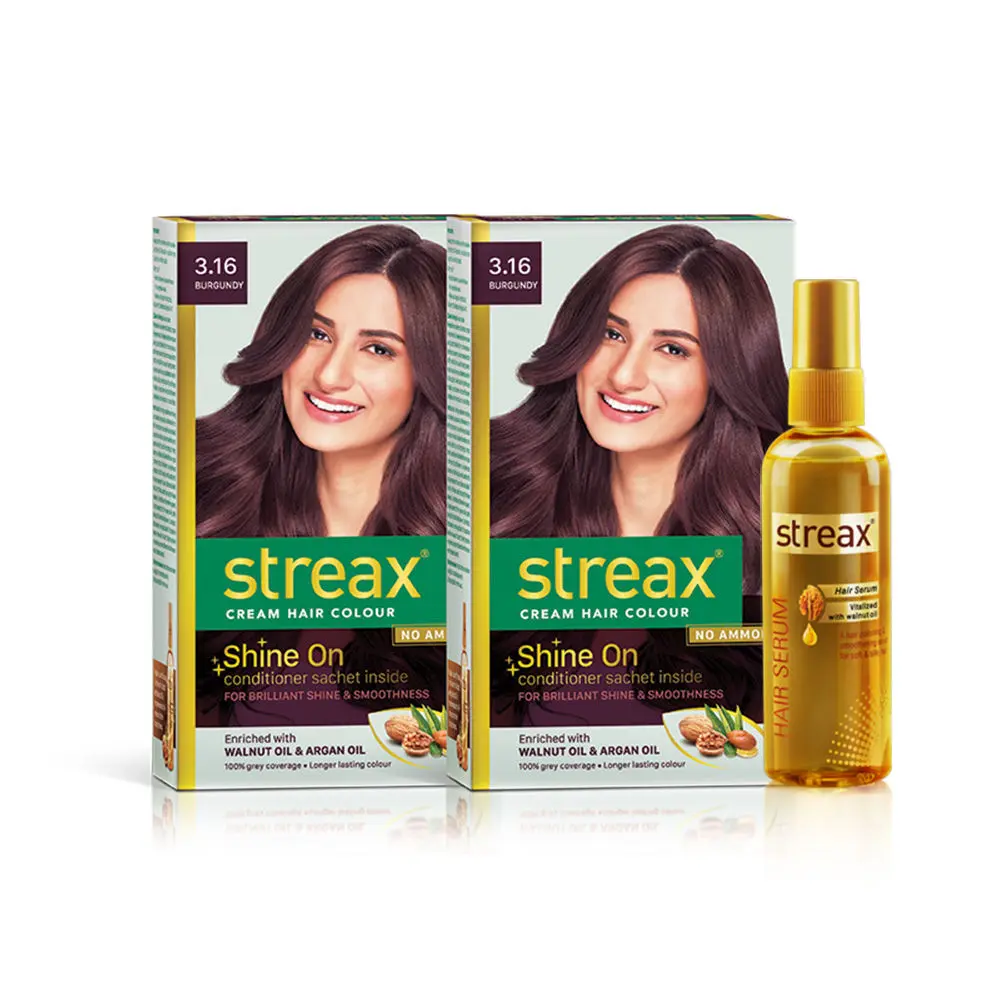 Streax Hair Colour Burgandy + Streax Walnut Seum 45 ml