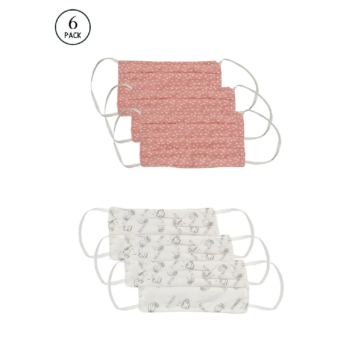 Bellofox Alice And Brunch 3-layer 3-ply Reusable & Washable Cotton Face Mask (set Of 6)