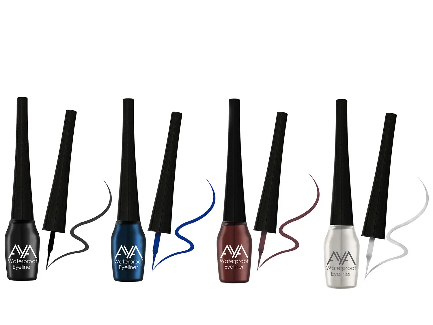 AYA Waterproof Eyeliner, Set of 4 (Black, Blue, Brown, Silver)