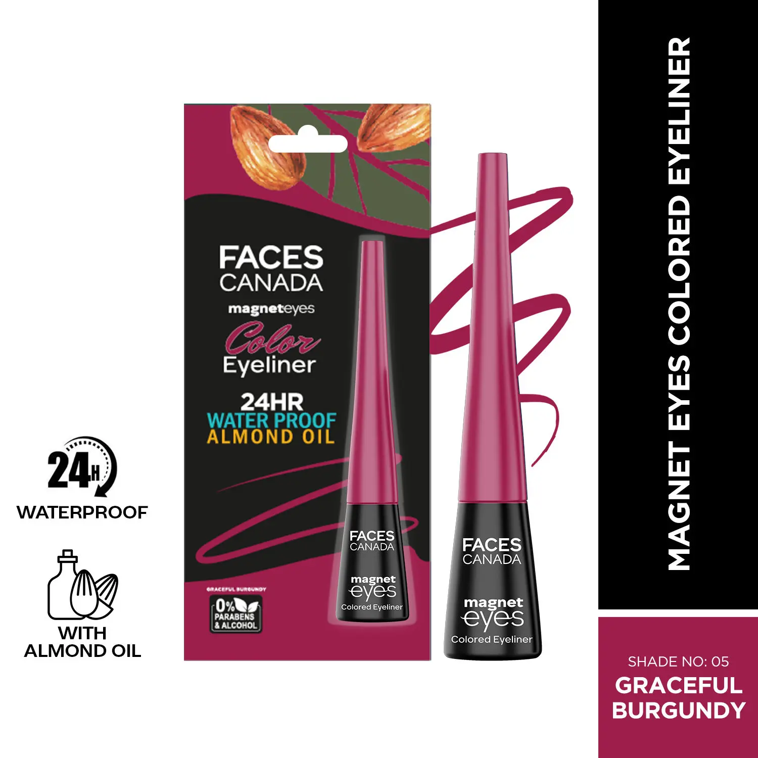 FACES CANADA Magneteyes Colored Eyeliner Graceful Burgundy 05 4 ml I Precise Application I Glossy Finish I Long-lasting I Smudge-proof I Almond Extract I Vitamin E I Intense Color Payoff I Mineral-Oil free I Cruelty-free