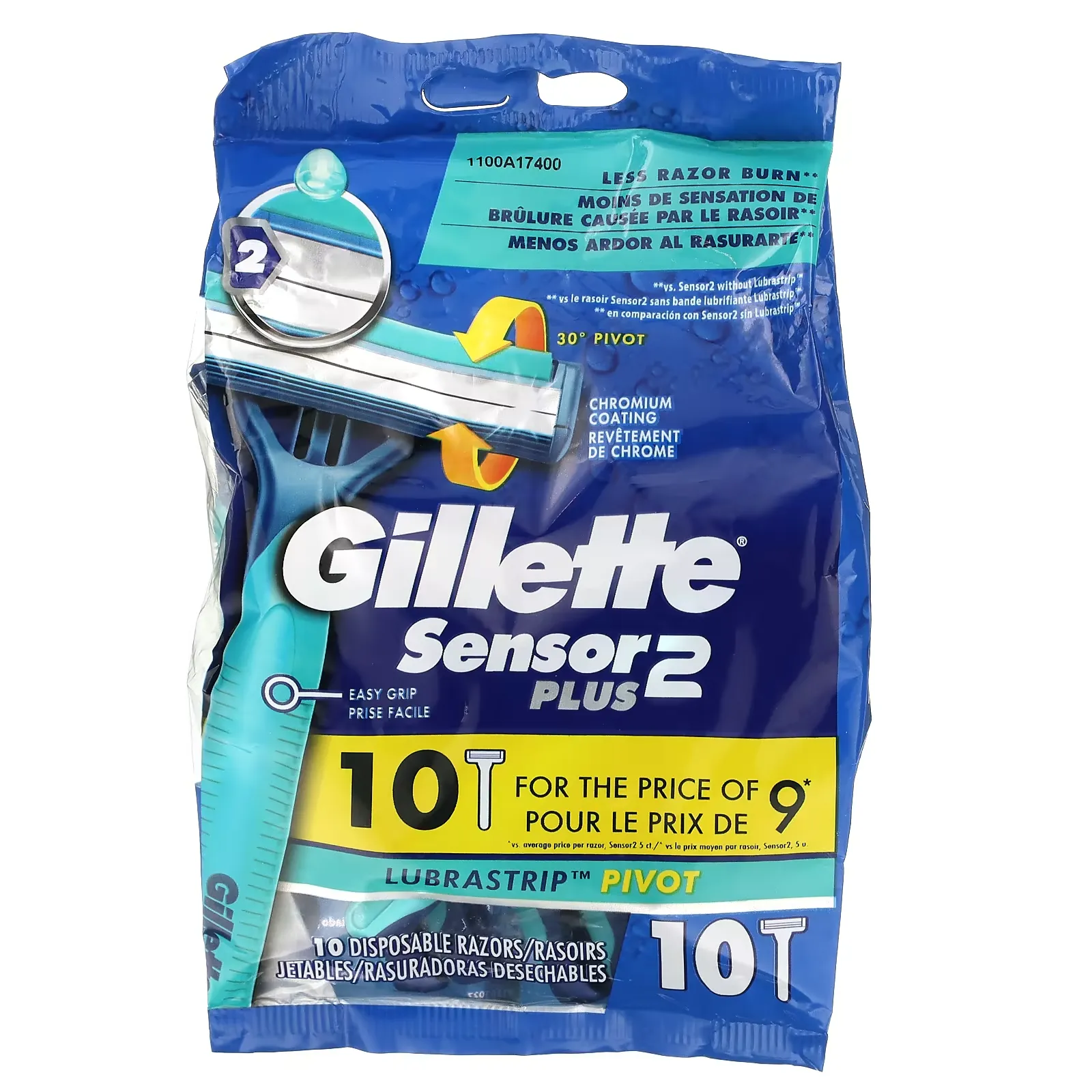 Sensor 2 Plus, Pivoting Head, Disposable Razors, 10 Count