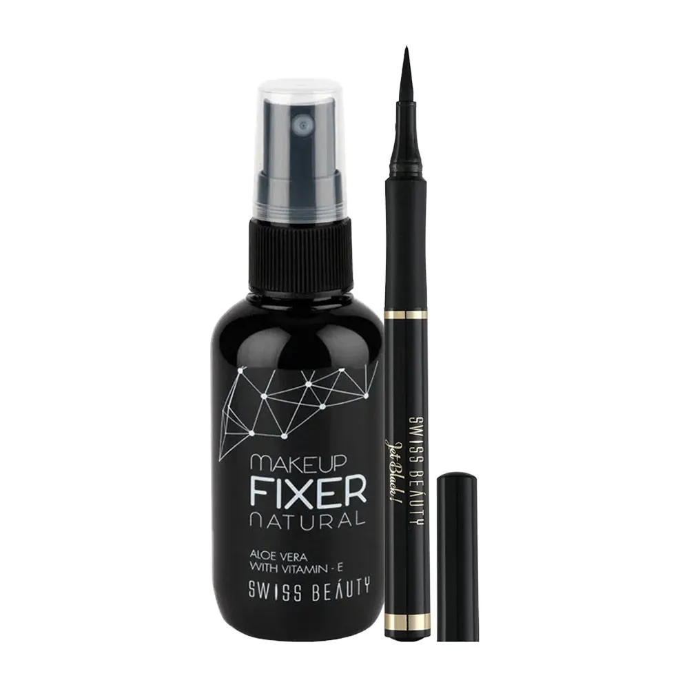 Swiss Beauty Bold Fet Tip Eyeliner And Long Lasting Makeup Fixer Combo