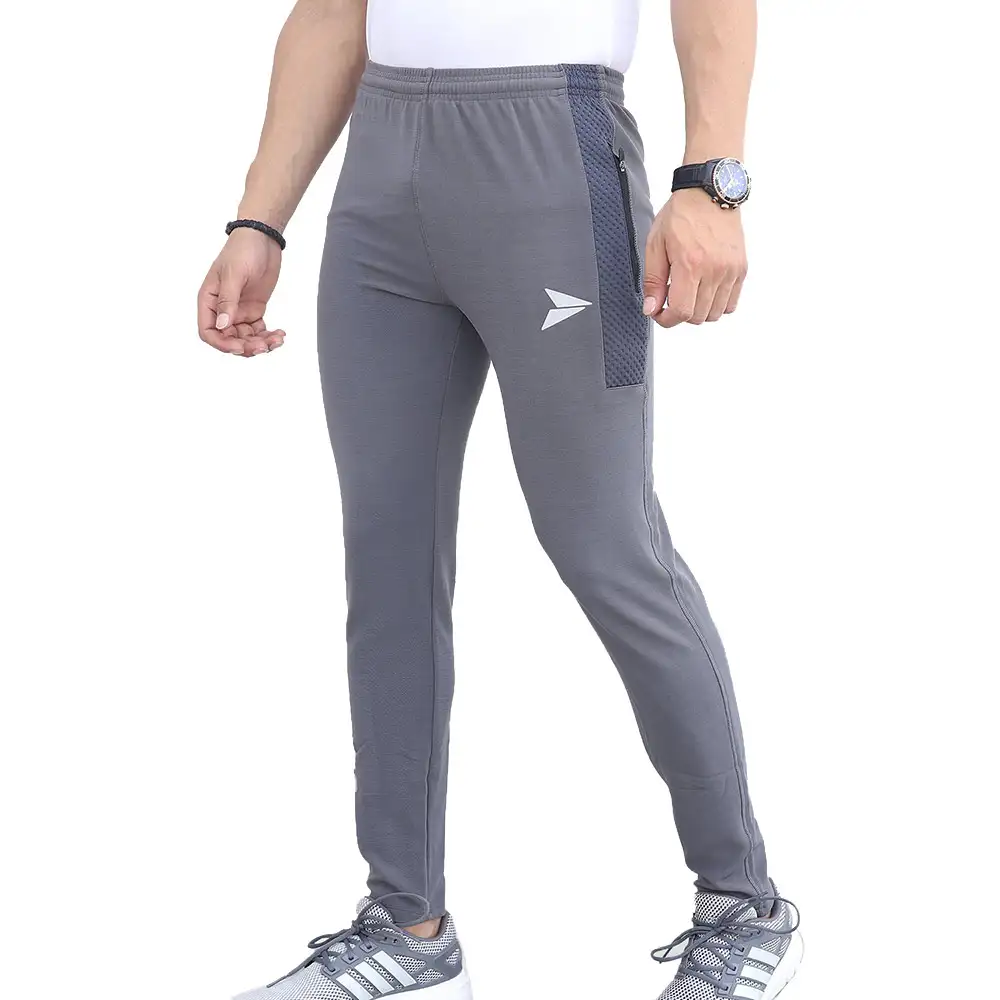 Fitinc Dobby Lycra Trackpant with Two Side Zipper Pockets,  Gray  Medium