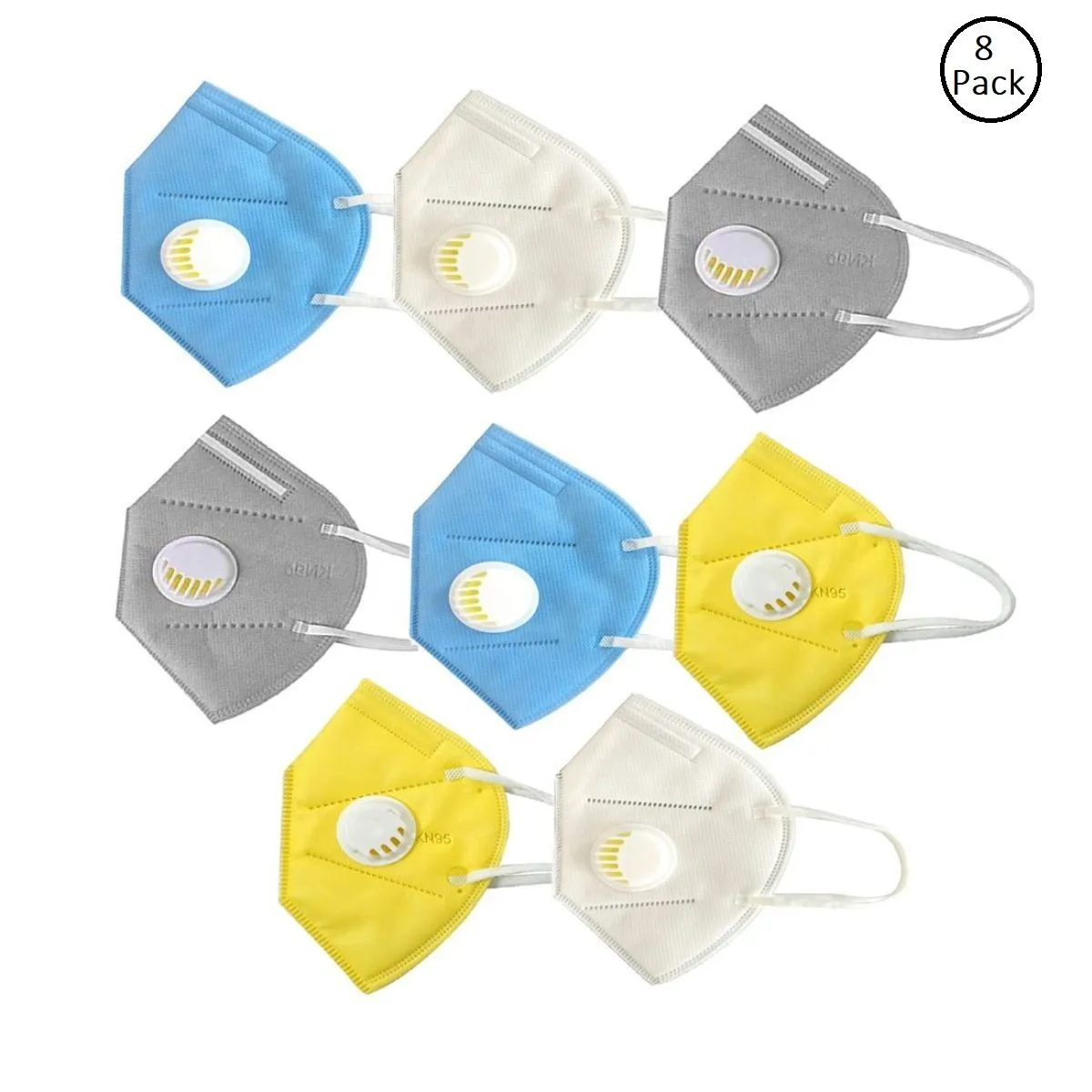 OOMPH Pack of 8 Anti-Pollution Reusable 5 Layer Mask - White Blue Yellow Grey