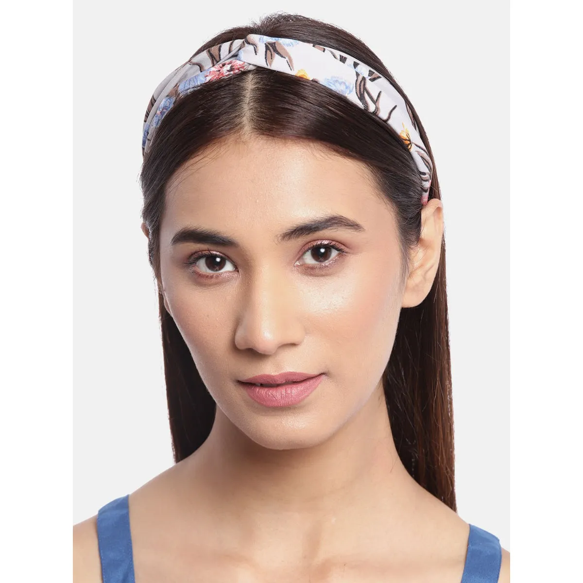 Blueberry Multi Floral Printed Grey Knot Hairband