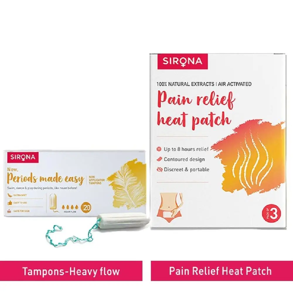 Sirona FDA Approved Premium Digital Tampon (Heavy Flow) with Pain Relief Heat Patches (Pack of 3)