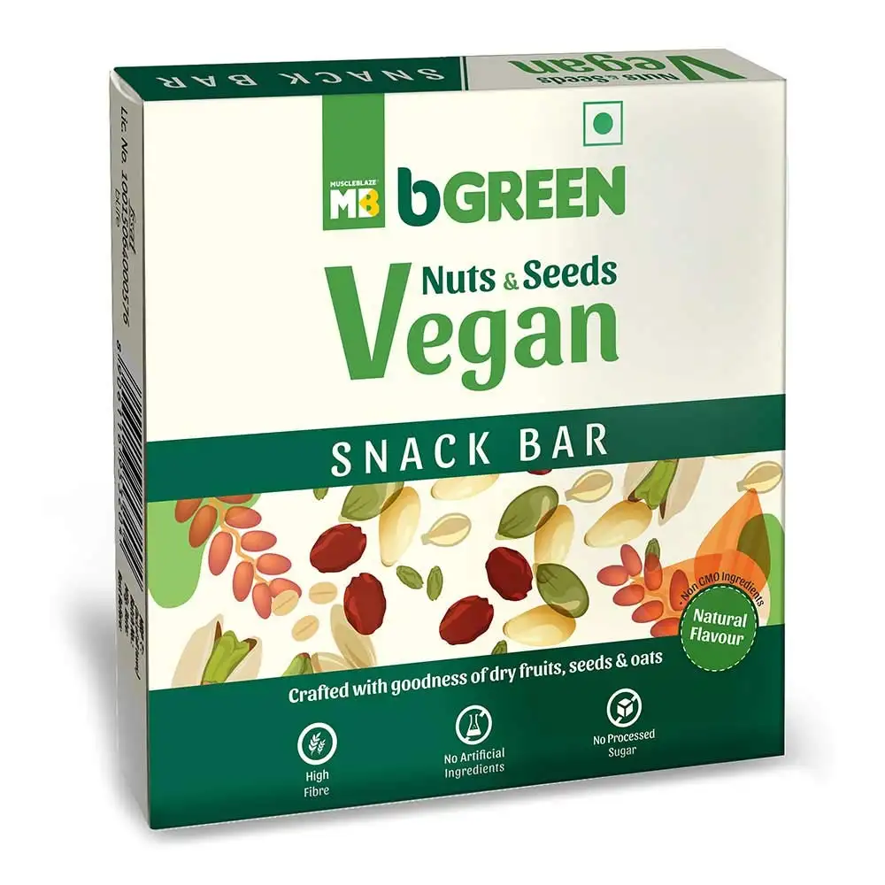 bGREEN Nuts & Seeds Vegan Snack Bar by MuscleBlaze OP,  6 bar(s)  Natural (40g Each)