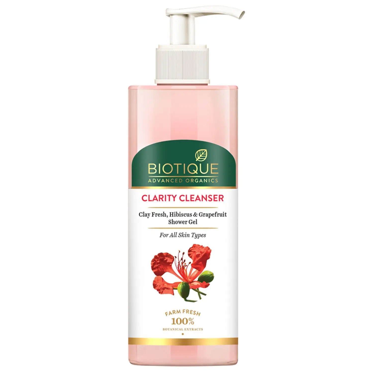 Biotique Advanced Organics Clarity Cleanser Clay Fresh, Hibiscus & Grapefruit Shower Gel (200 ml)