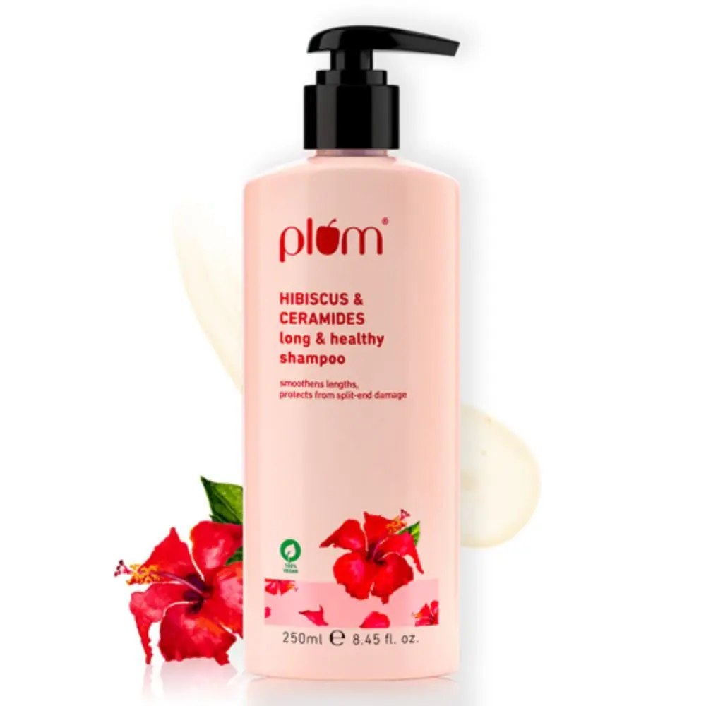 Plum Hibiscus & Ceramides Long & Healthy Shampoo | Contains hibiscus extracts, ceramides|  prevents split ends | 100% vegan