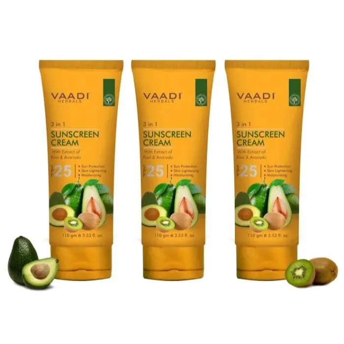 Vaadi Herbals Value Pack Of 3 Sunscreen Cream Spf-25 With Extracts Of Kiwi & Avocado (110 g * 3)