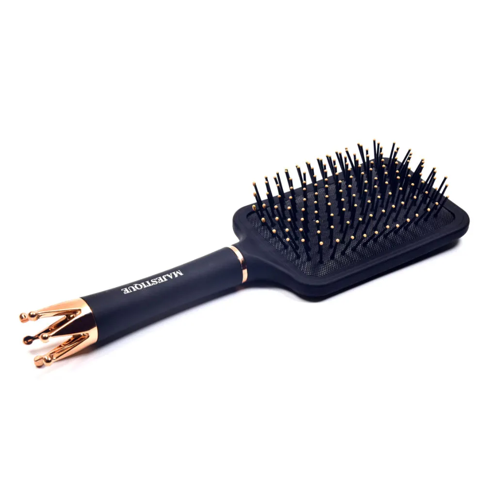 Majestique Paddle Brush With A Large Cushion For Long Thick Hai - Exclusive Crown Handle