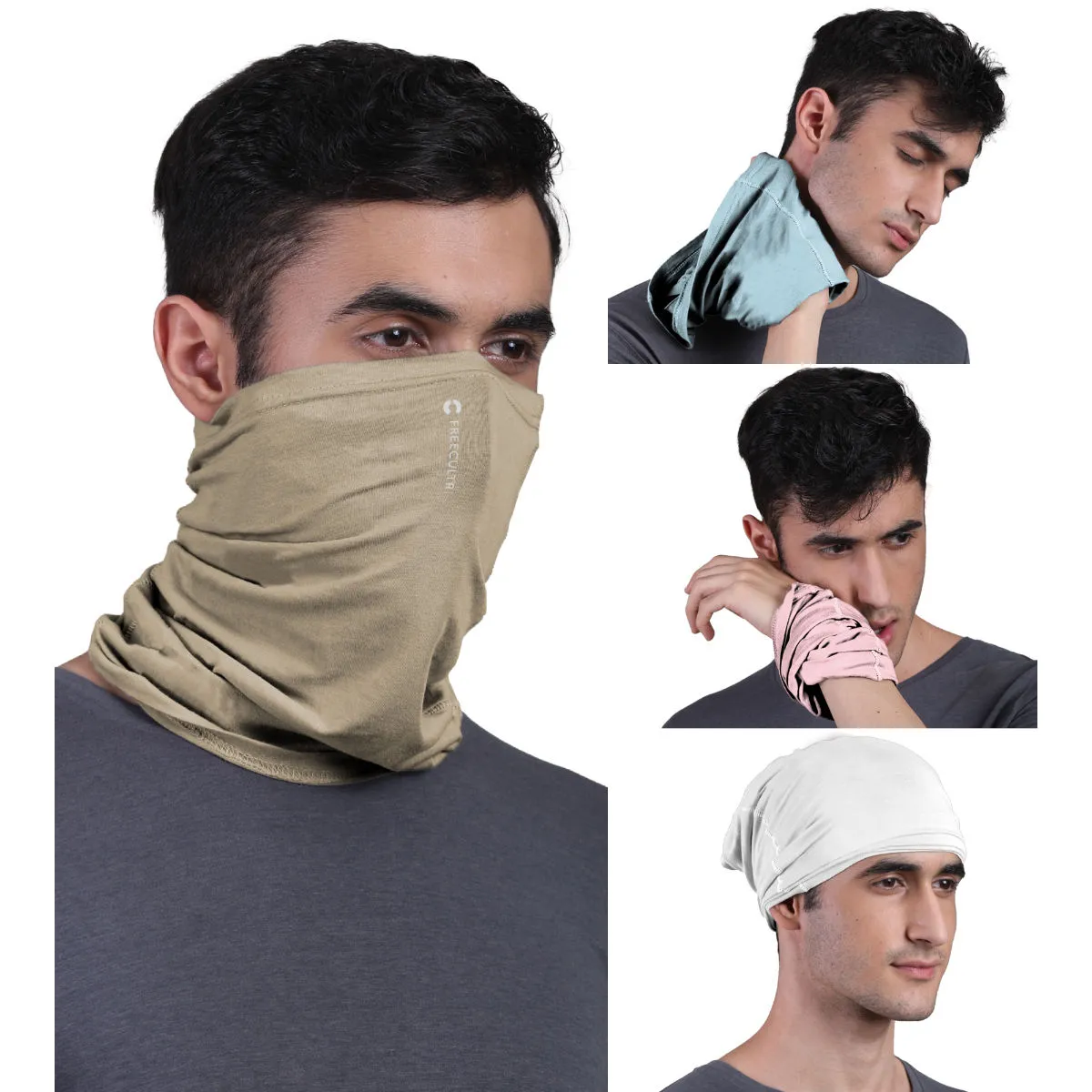 FREECULTR Unisex Plain Bamboo Bandana Anti Microbial Multipurpose Cloth Face Mask (pack Of 4)