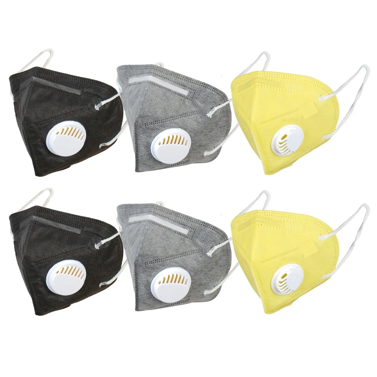 OOMPH Pack Of 6 Kn95/n95 Anti-pollution Reusable 5 Layer Mask Color: Grey Yellow Black