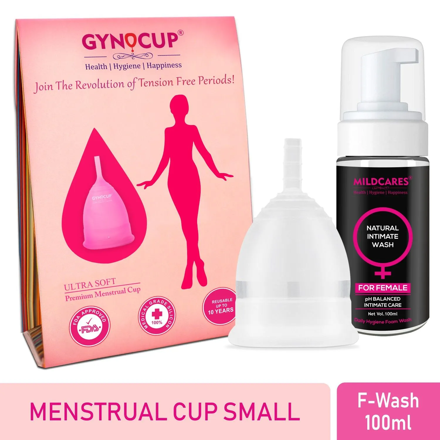 GynoCup Menstrual Cup For Women Transparent Small Size With Women Intimate Foam Wash (Combo)