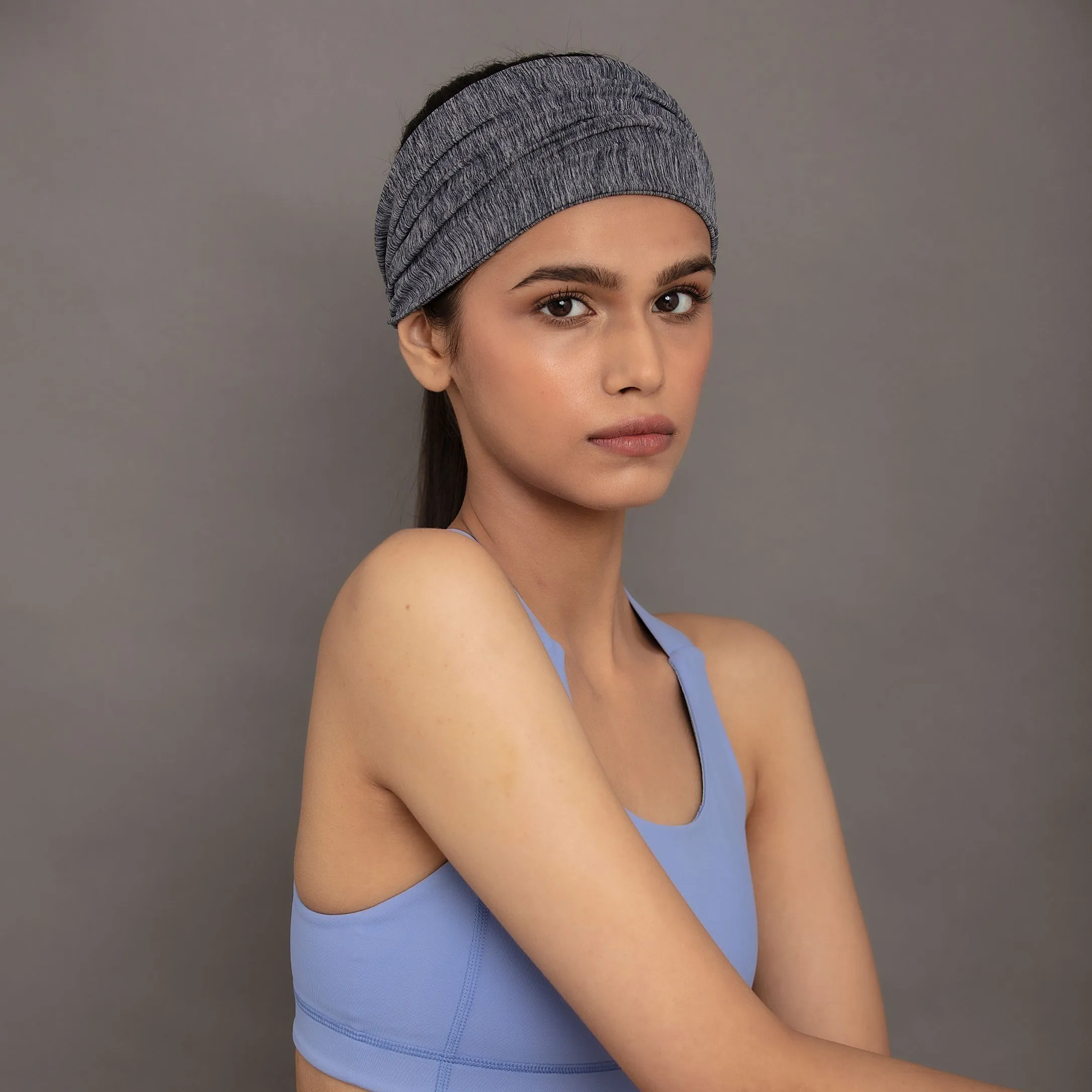 Elaa Armour In Textured Grey Performance Jersey Headband