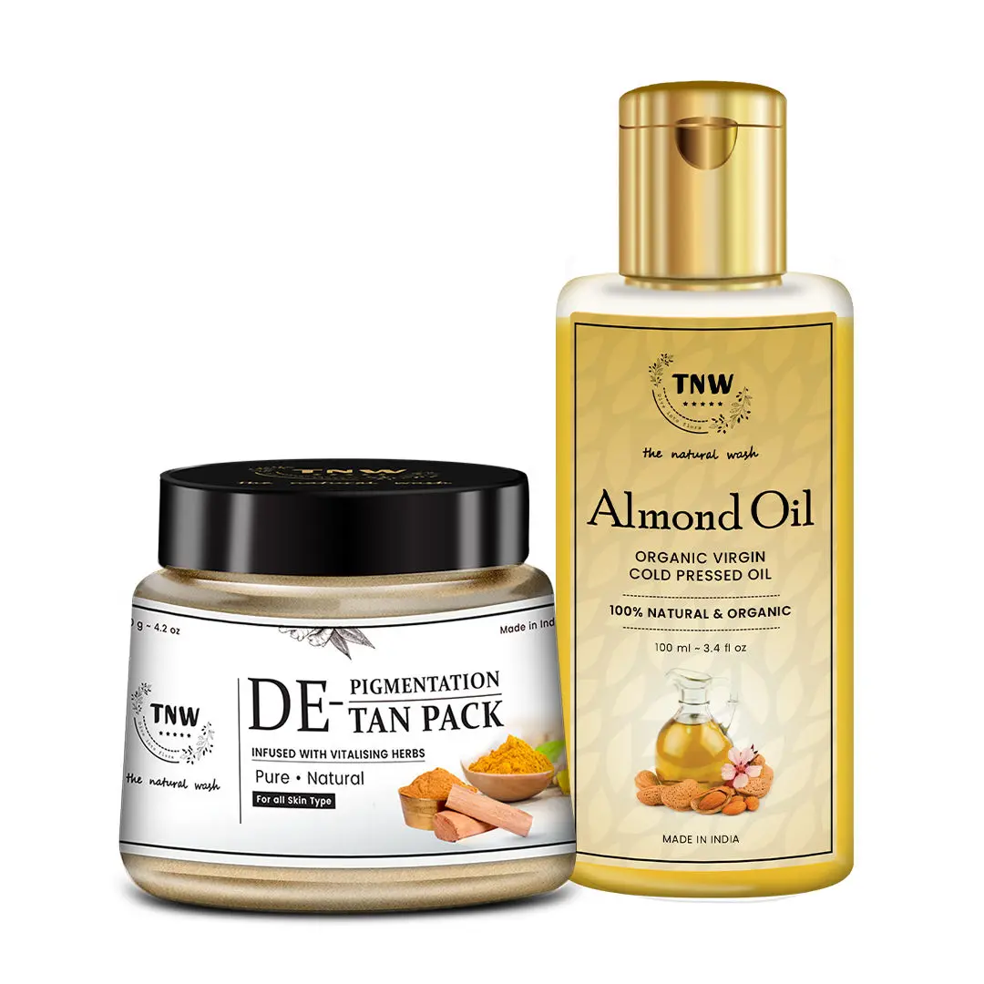 TNW-The Natural Wash Combo of Pure Almond Oil & Skinfix Tan Removal Pack | Oil Rich In Vitamin E For Face ,Skin And Hairs 100 ML | Depigmentation For Glowing Skin,Oil Control, Acne Pimples 120G