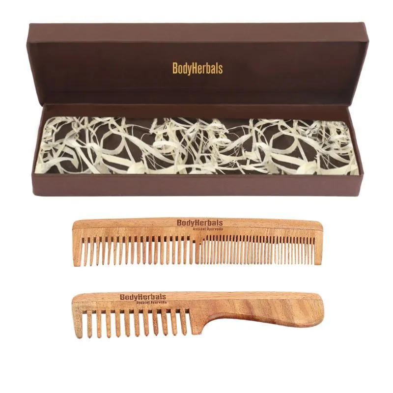 Bodyherbals Anti Static Handmade 100 % Natural Neem Wood Comb Set