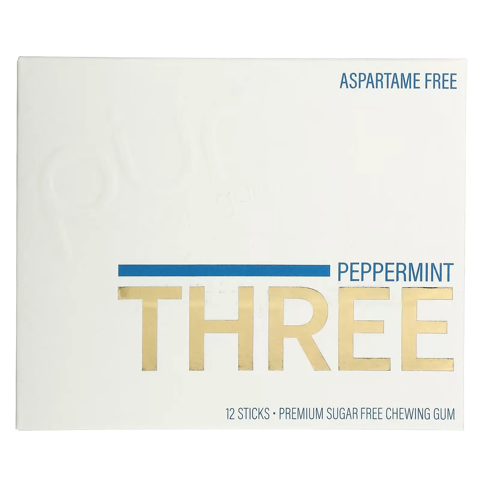 Peppermint Three, Sugar Free Gum, 12 Sticks