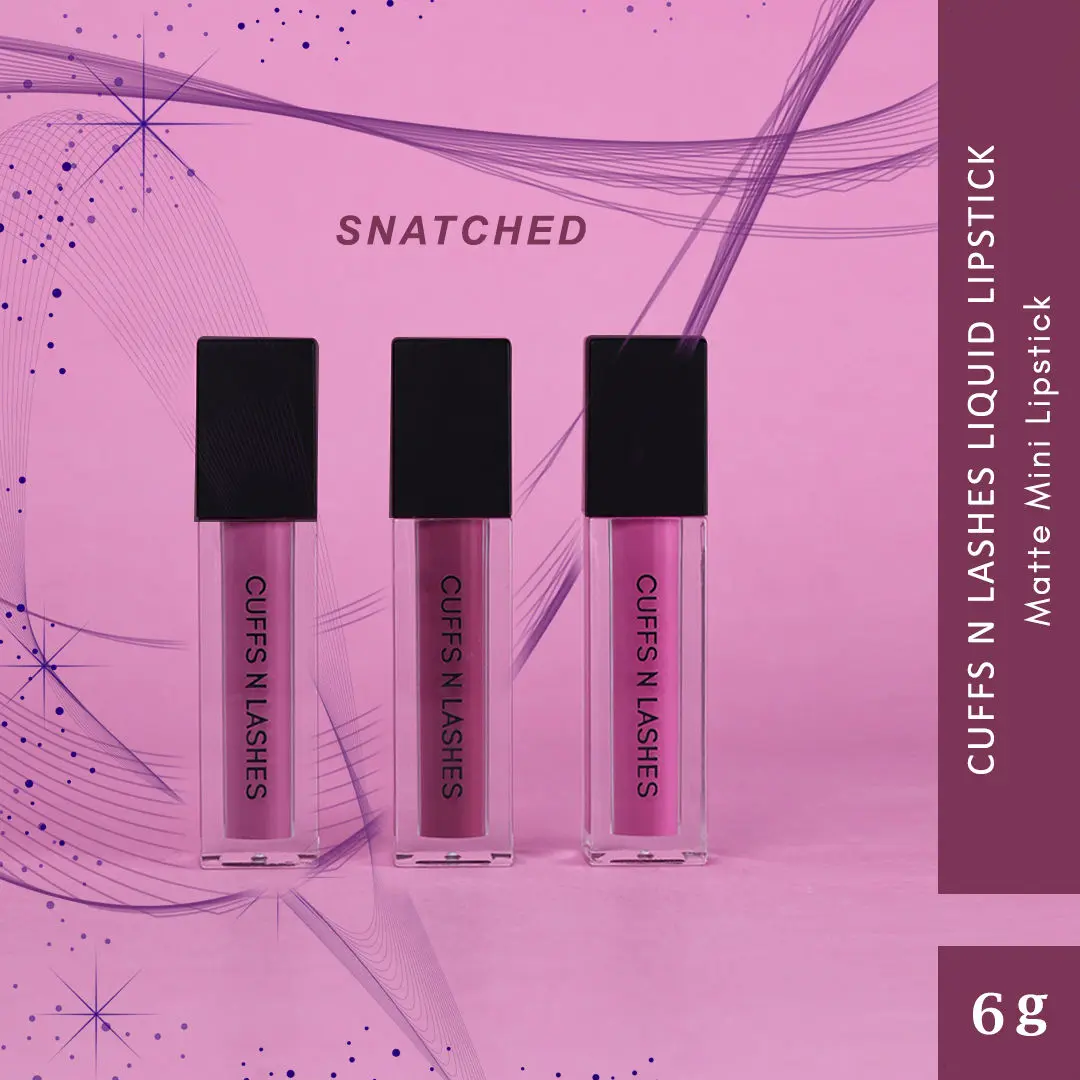 Cuffs N Lashes Matte Mini Set of 3 Matte Liquid Lipstick, Snatched (6g)