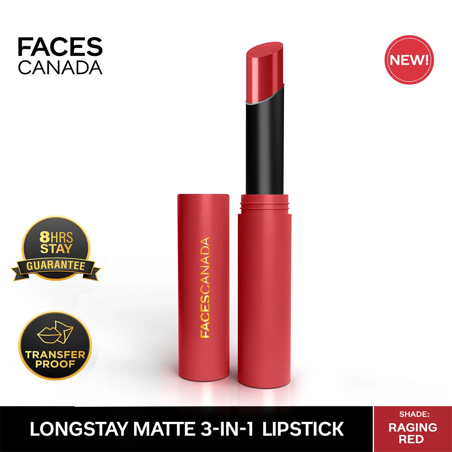 FACESCANADA Long Stay 3-in-1 Matte Lipstick Raging Red 10 2 gm