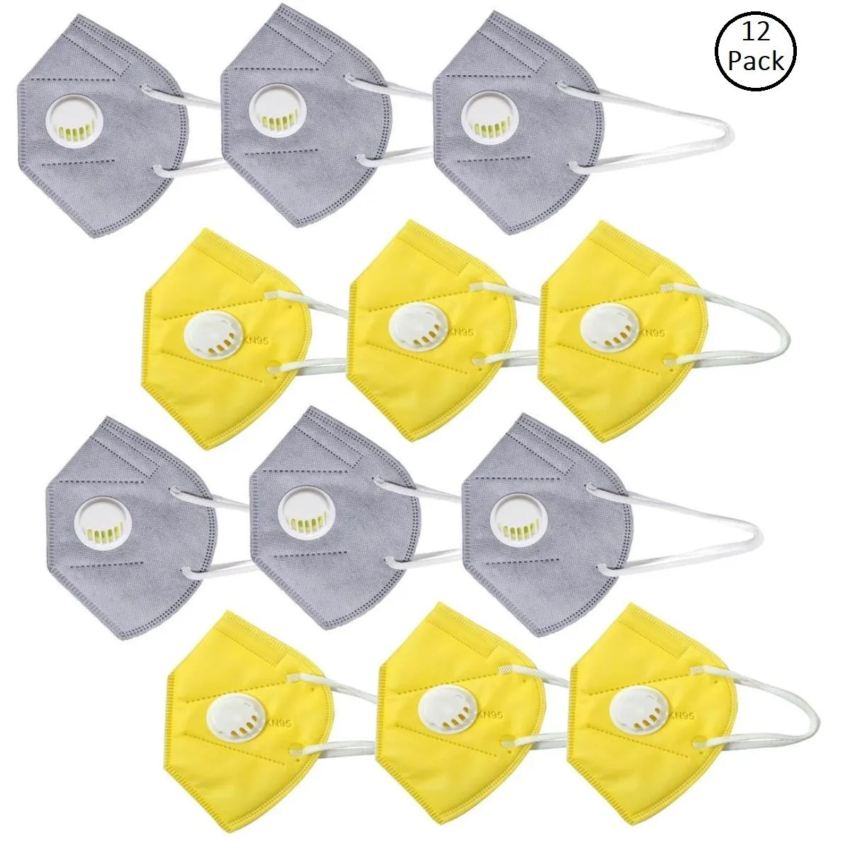 OOMPH Pack of 12 Anti-Pollution Reusable 5 Layer Mask - Yellow Grey