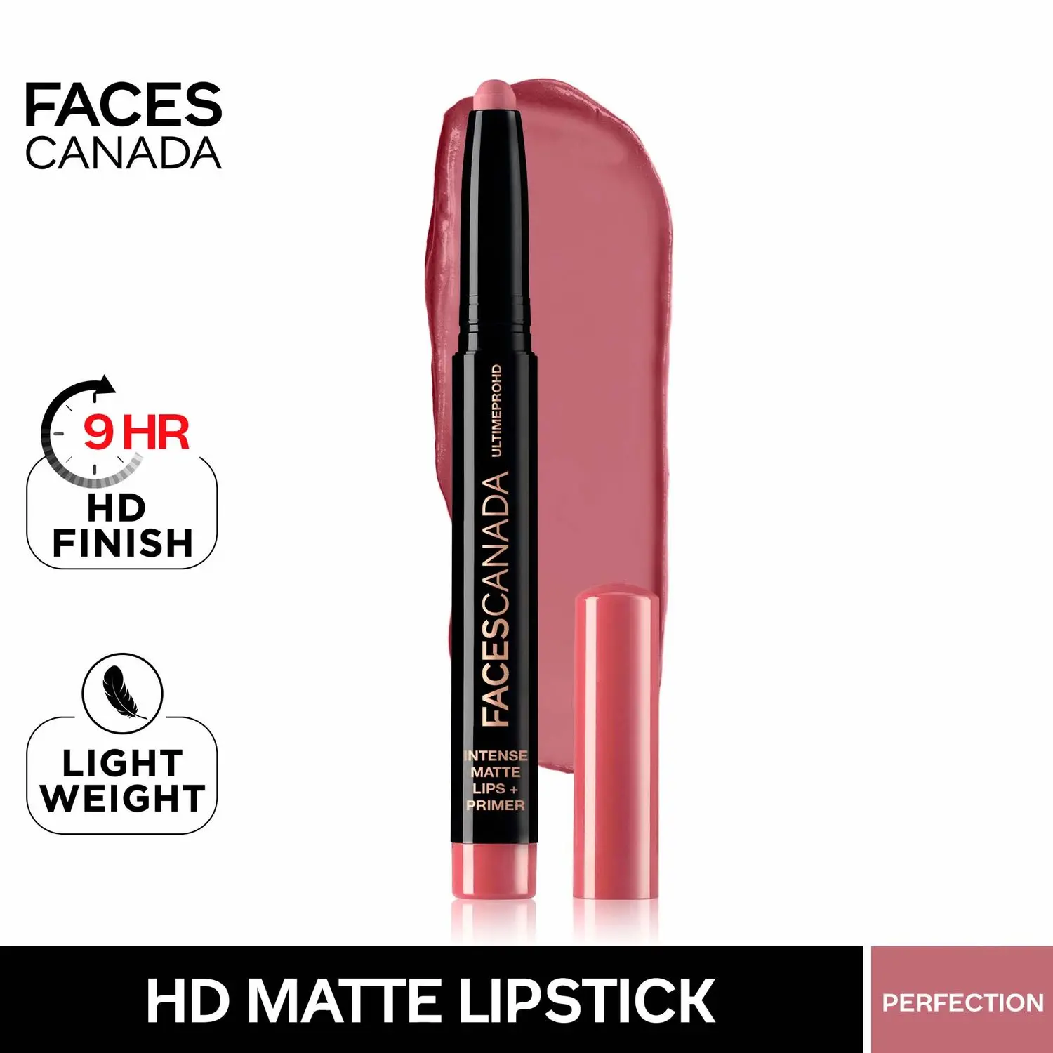 Faces Canada HD Intense Matte Lipstick | Feather light comfort | 10 hrs stay| Primer infused | Flawless HD finish | Made in Germany | Perfection 1.4g