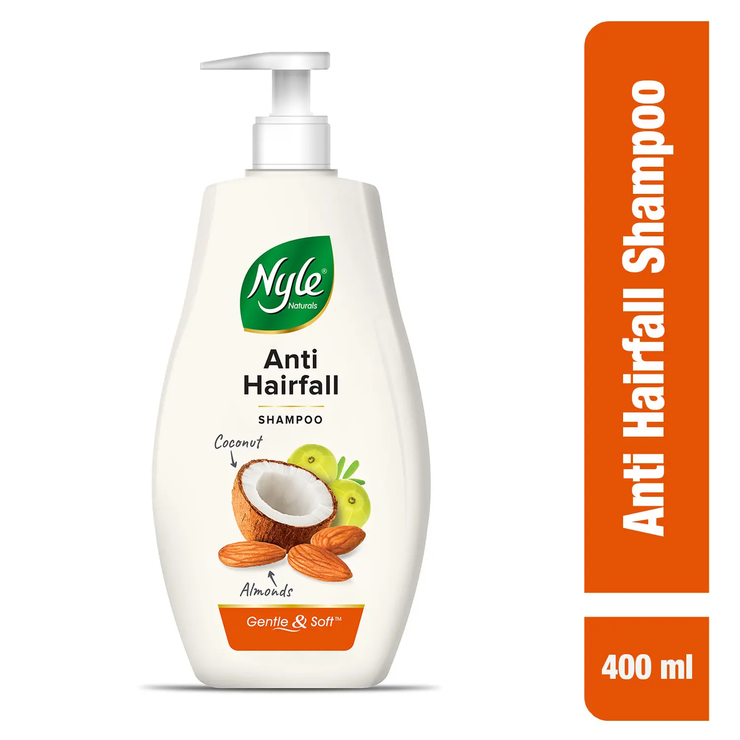 Nyle Naturals Anti-Hairfall Shampoo, With Coconut Milk, Badam and Amla, Gental & Soft, pH Balanced and Paraben Free, For Men & Women,400ml