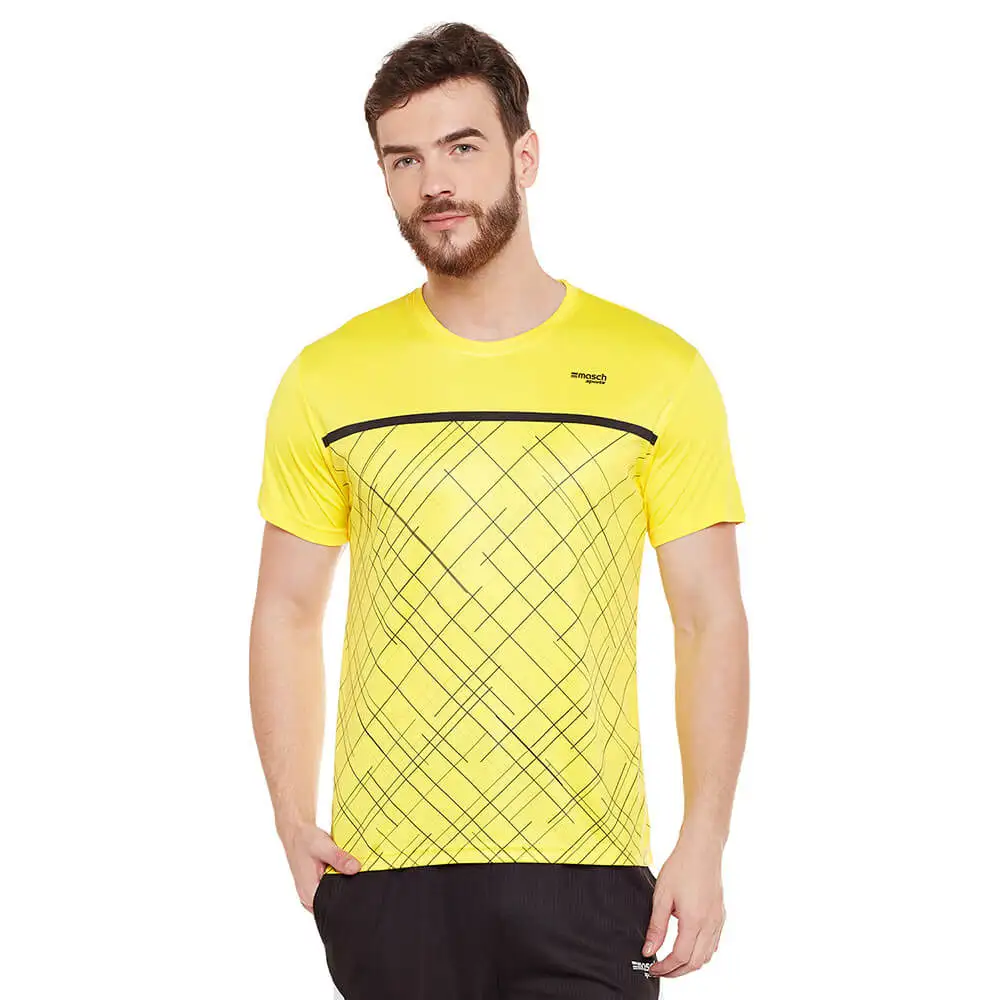 Masch Sports Mens Regular Fit Polyester Active T Shirt (MSTS1017 HSP LHY),  Yellow  XXL