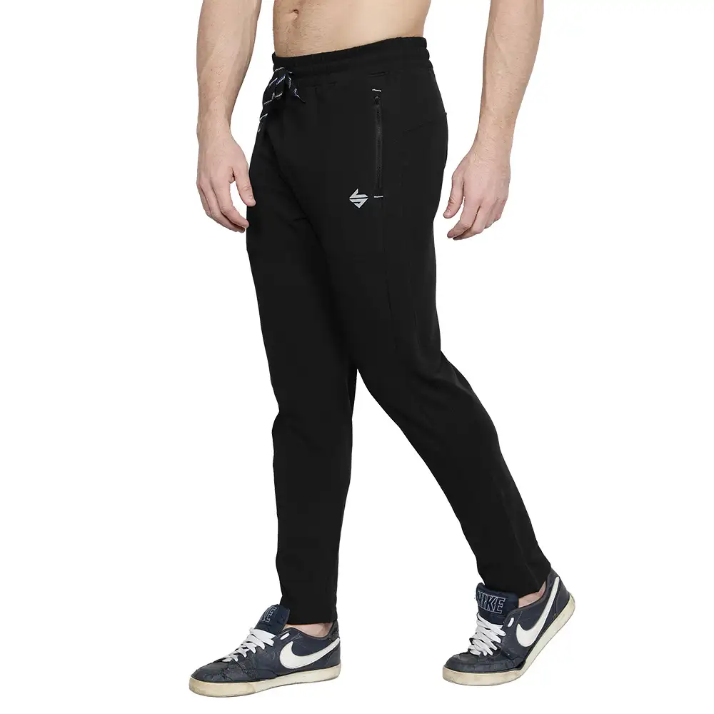 John Ally Gymwear Trackpant for Men with Zipper Pockets & Dryfit Fabric,  Jet Black  XXL