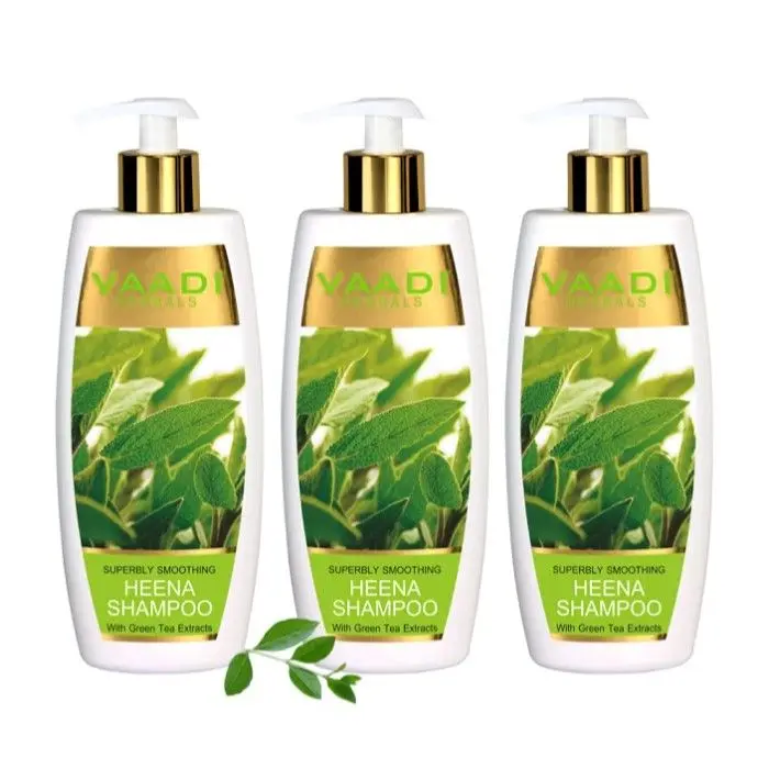 Vaadi Herbals Superbly Smoothing Heena Shampoo with Green Tea Extracts (350 ml)x3
