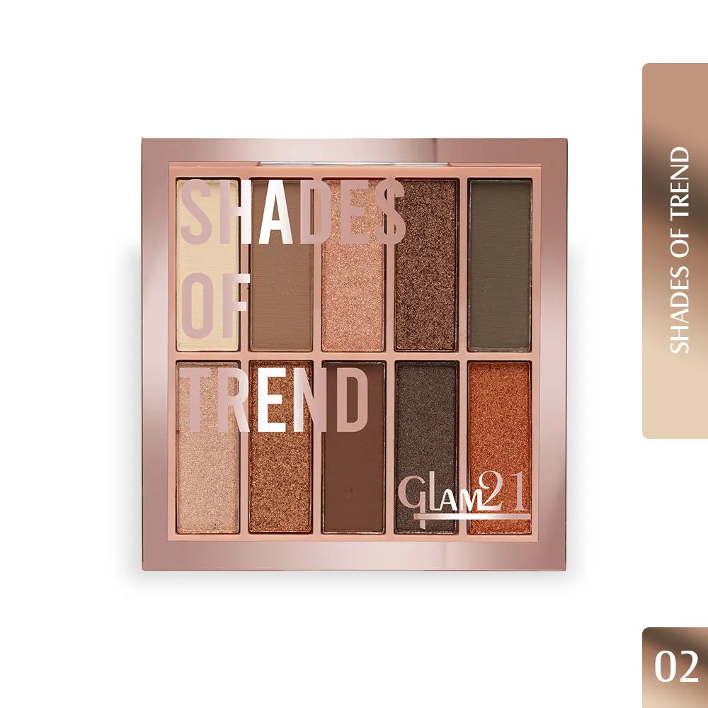 Glam21 Shades of Trend Eyeshadow Palette | 10 Highly Pigmented Shades |Smudge Free & Long-Lasting| Shimmery Finish| 4gm - Shade -02