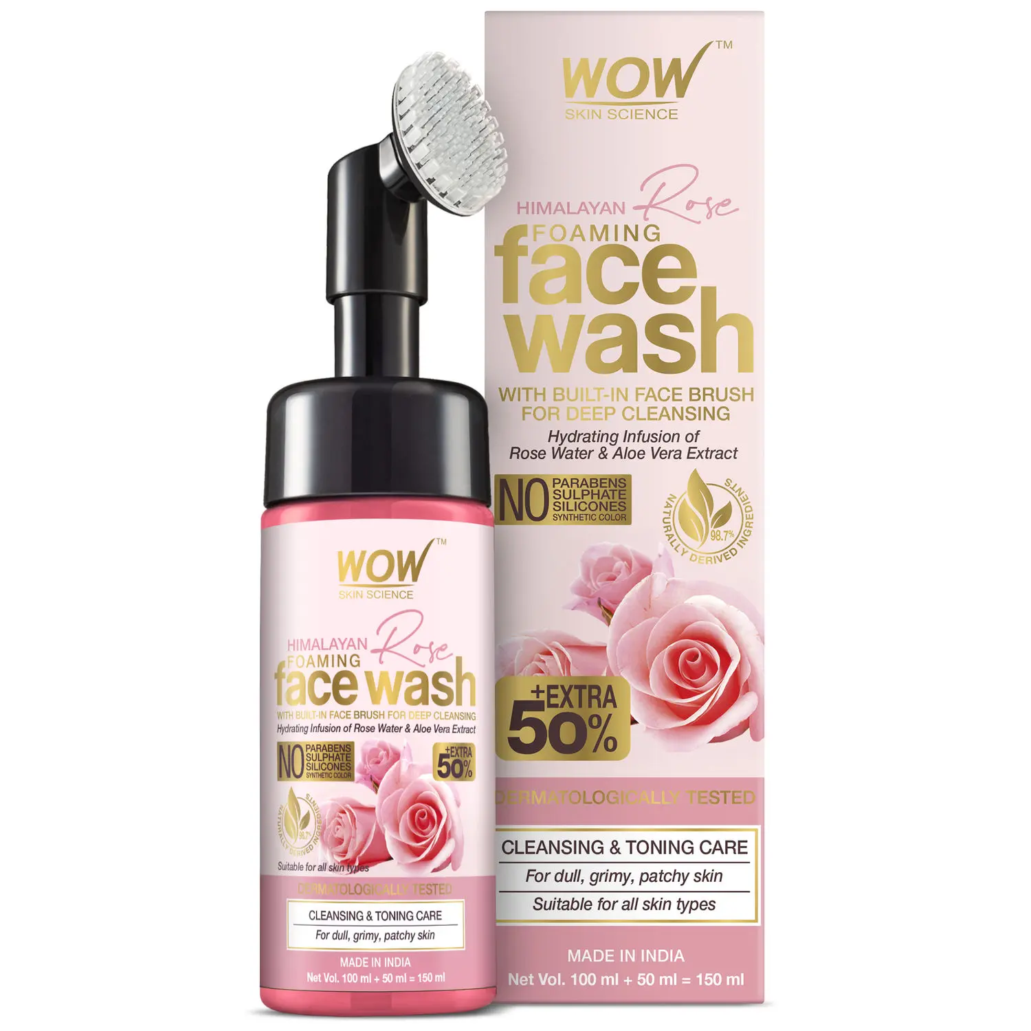 WOW Skin Science Himalayan Rose Foaming Face Wash with Built-in Face Brush (150 ml)