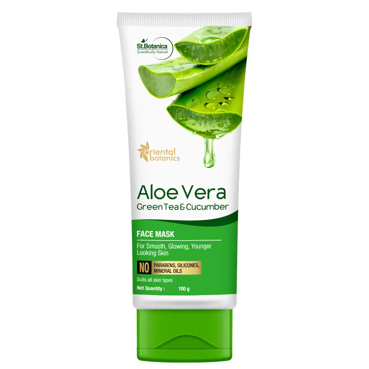 Oriental Botanics Aloe Vera, Green Tea & Cucumber Face Mask For Smooth, Glowing & Younger Looking Skin (100 ml)