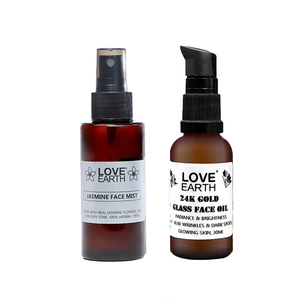 Love Earth Jasmine Mogra Toner + 24k Gold Glass Face Oil