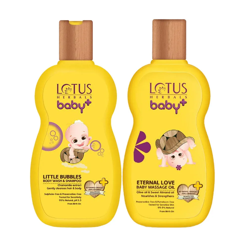 Lotus Herbals Baby+ Bubbles Body Wash & Shampoo & Massage Oil Combo