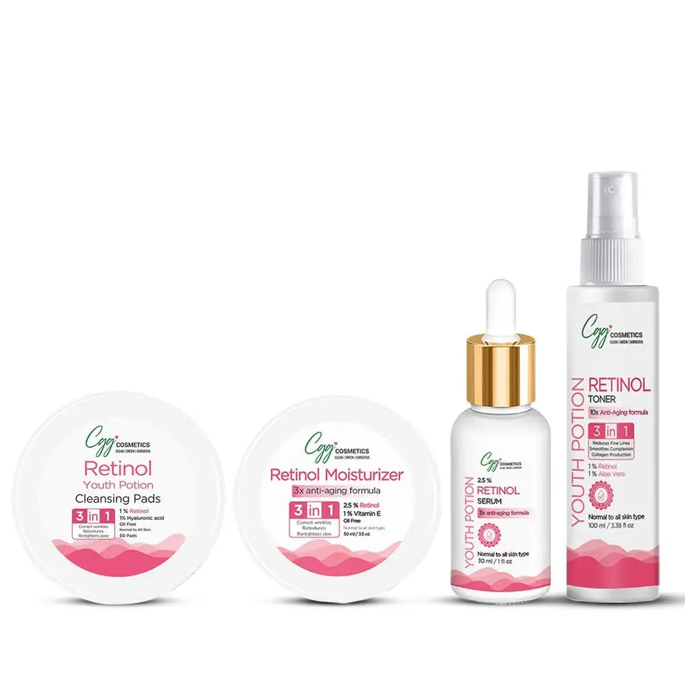 CGG Cosmetics Ratinol  Moisturizer 50ml, Serum 30ml, Toner 100ml, Cleansing Pads 50 Combo,  4 Piece(s)/Pack  Normal to All Skin Types