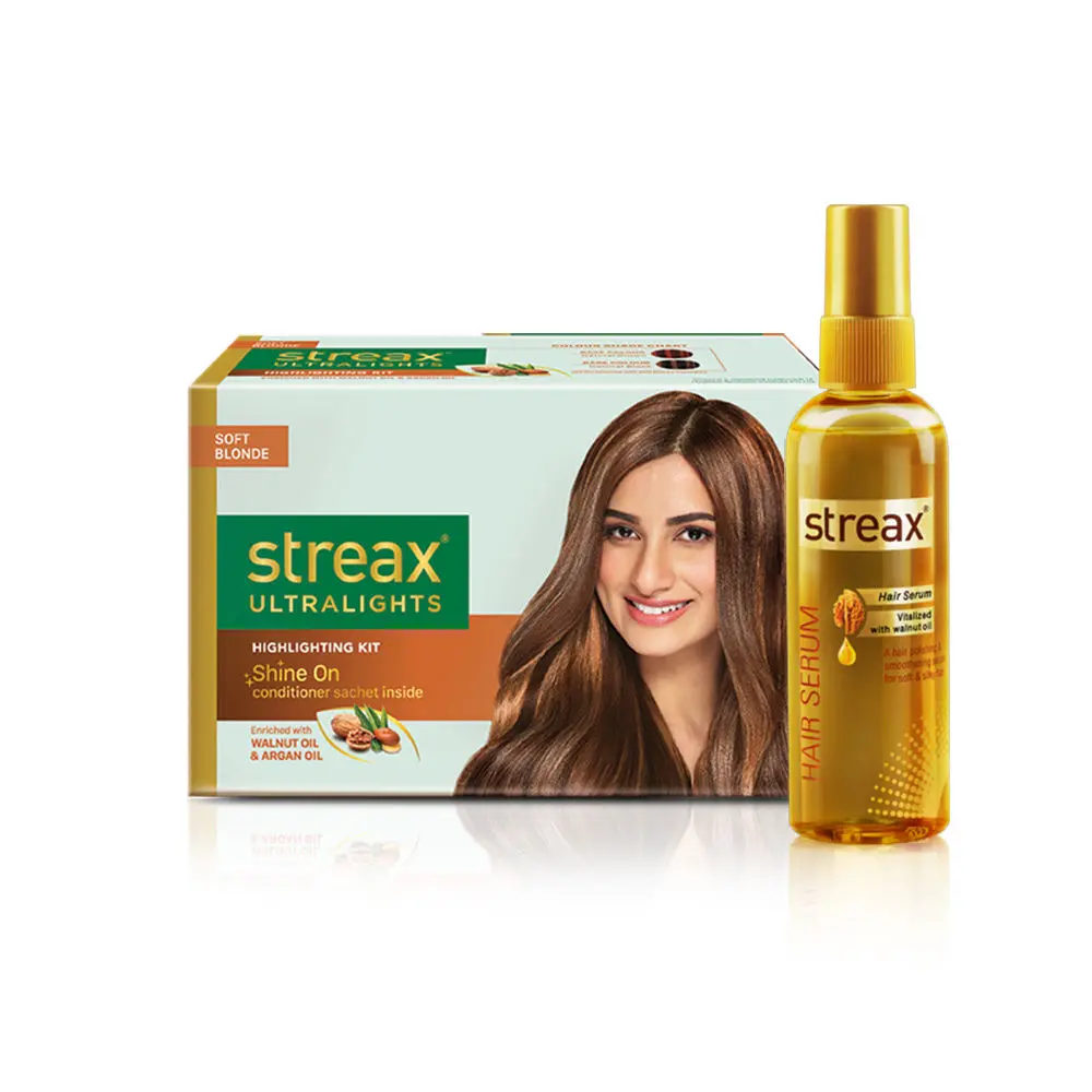 Streax Hair Serum vitalised with Walnut Oil + Streax Ultralights Highlighting Kit- Soft Blonde (45 ml + 40 ml)