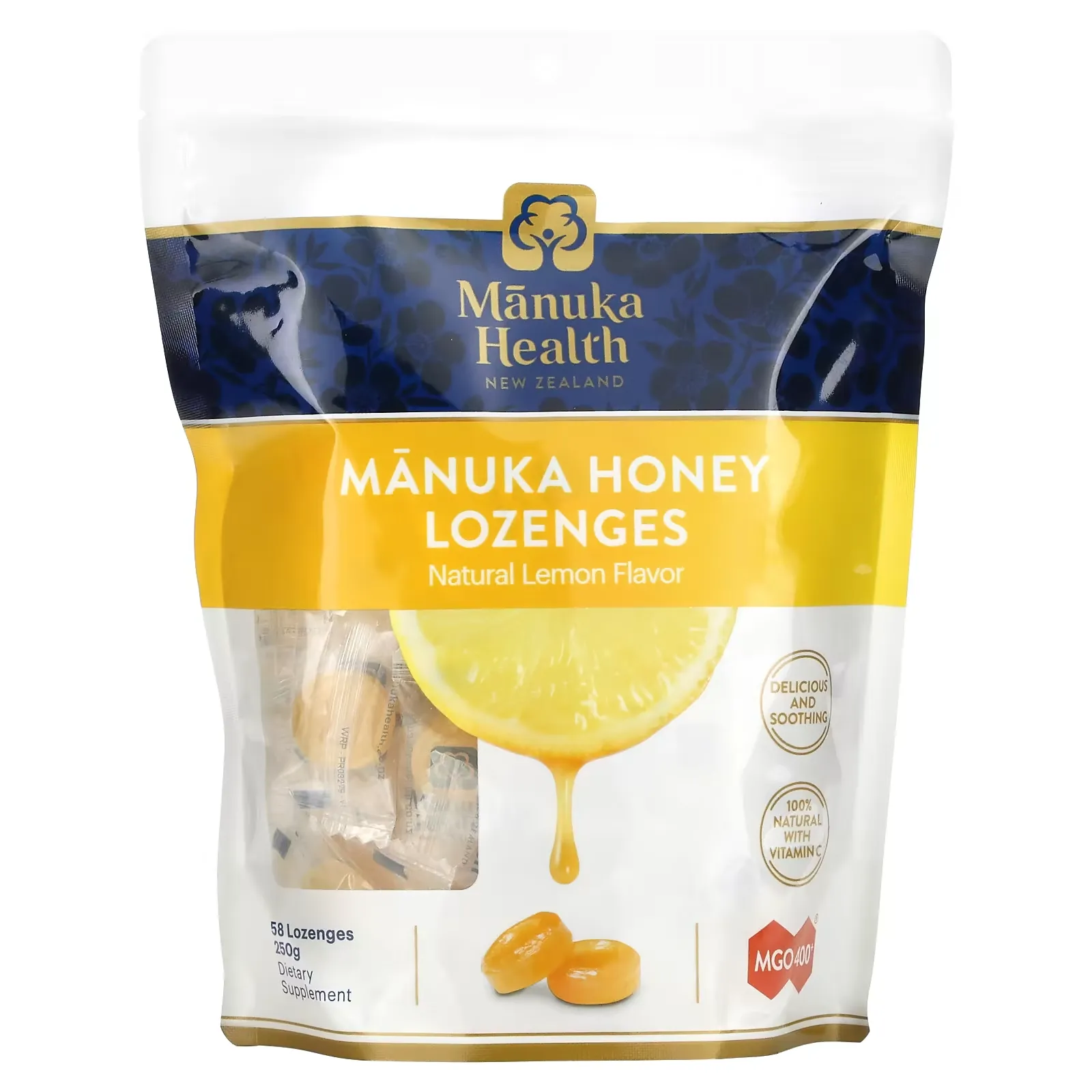 Manuka Honey Lozenges, Lemon, MGO 400+, 58 Lozenges