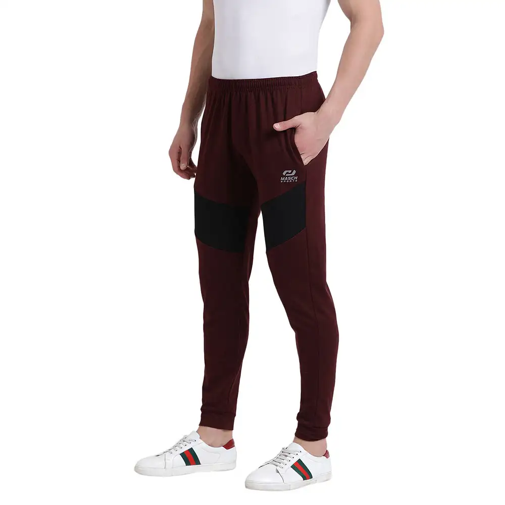 Masch Sports Mens Regular Fit Polyester Cotton Joggers (MSTP 1218 CS FTP CTNMRNB),  Maroon  Small