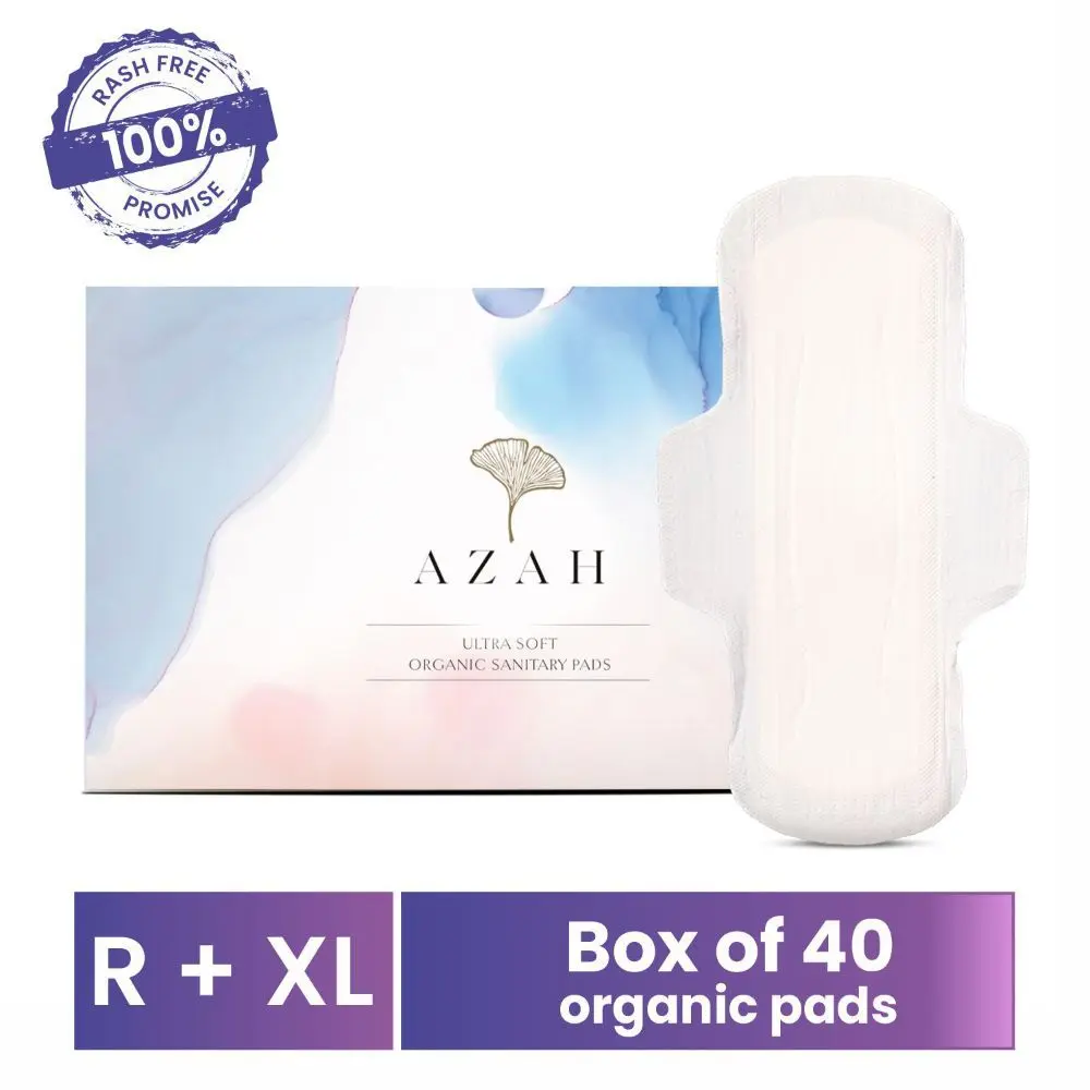 Azah Rash-Free Organic Sanitary Pads (Box of 40 Pads : 20 Regular + 20 XL - without Disposable bags )